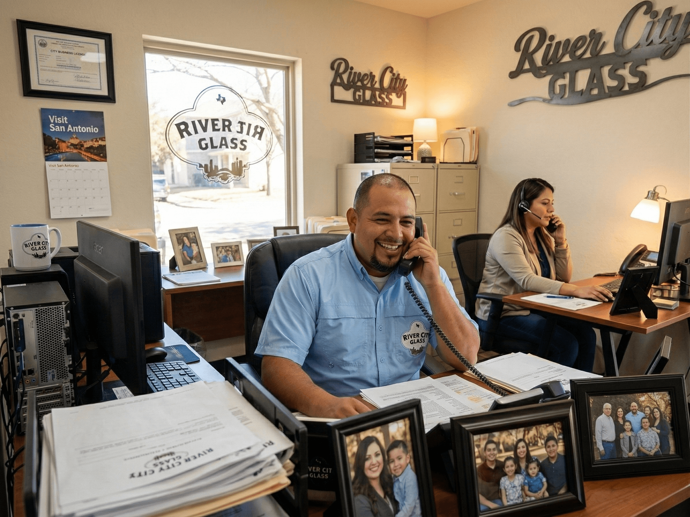 River City Glass front office helping customers in San Antonio